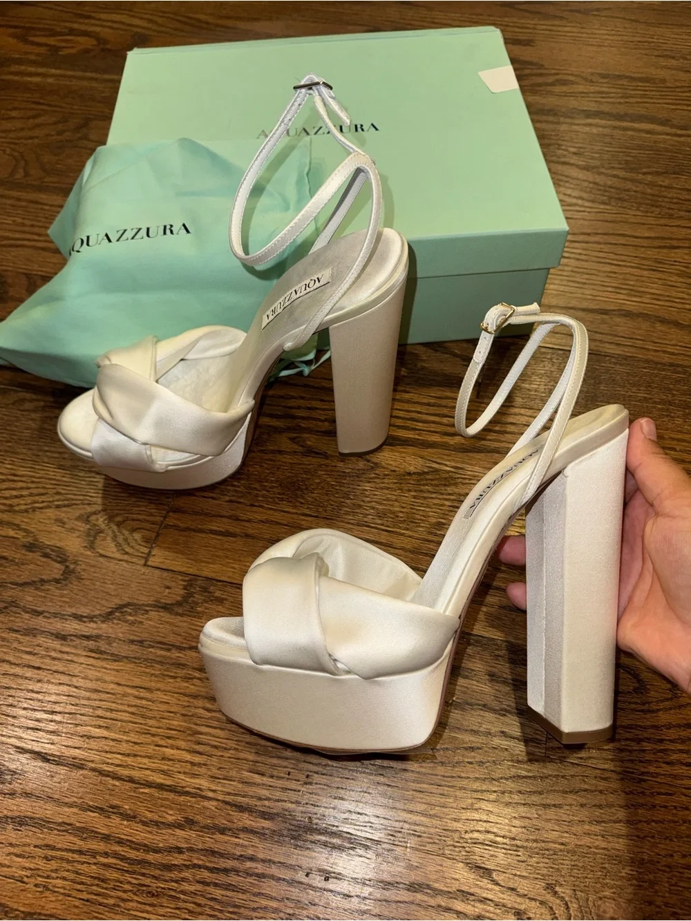 New Size 40 Aquazzura Bridal Olie 140 satin platform sandals white